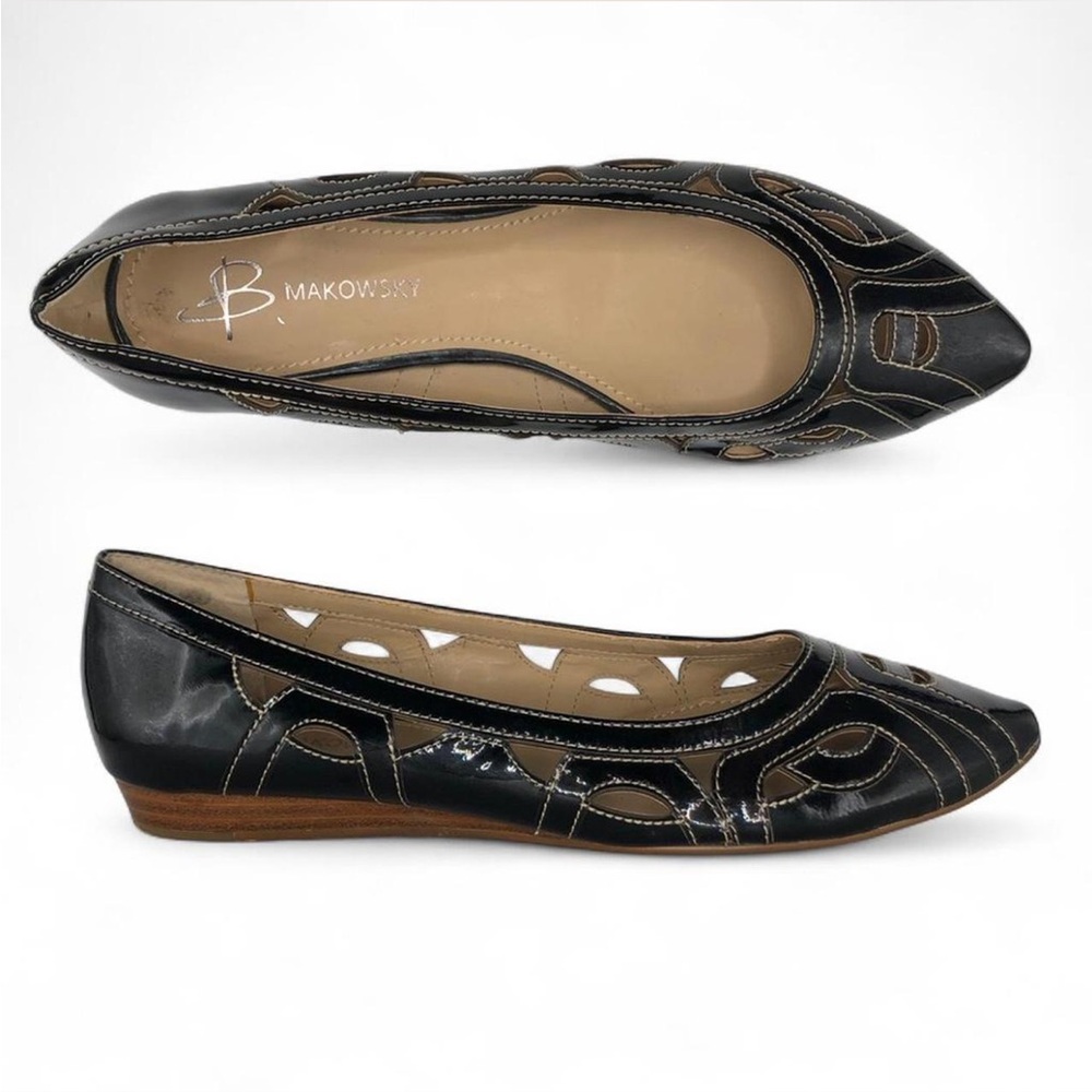 B. Makowsky Women's Black Patent Leather Flats